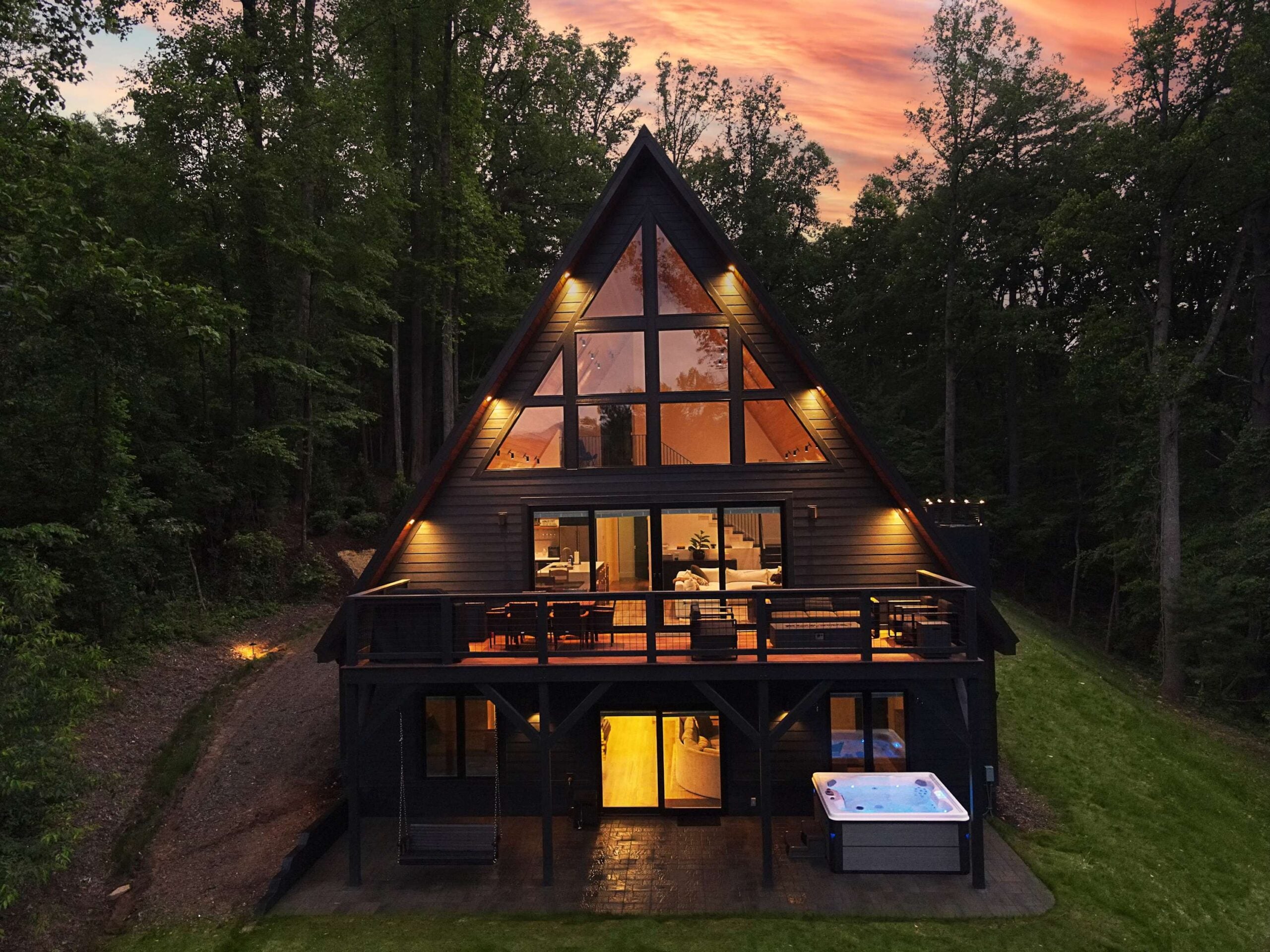 Modern A-Frame Cabin with panoramic views and hot tub in Asheville, North Carolina