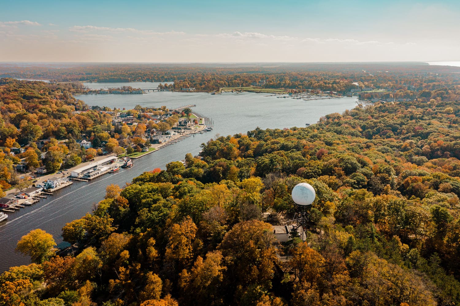 An aerial view of the heartland at golden hour